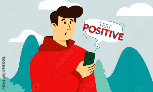 Man terrified and surprised having received a phone message his coronavirus test is positive at the street. COVID-19 world pandemic second wave. Self isolation and treatment of viral infection