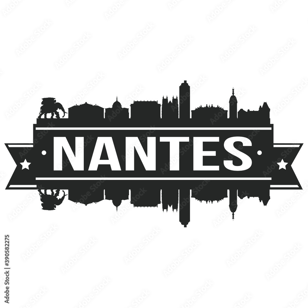 Nantes France Skyline Silhouette City Vector Design Art Stencil.