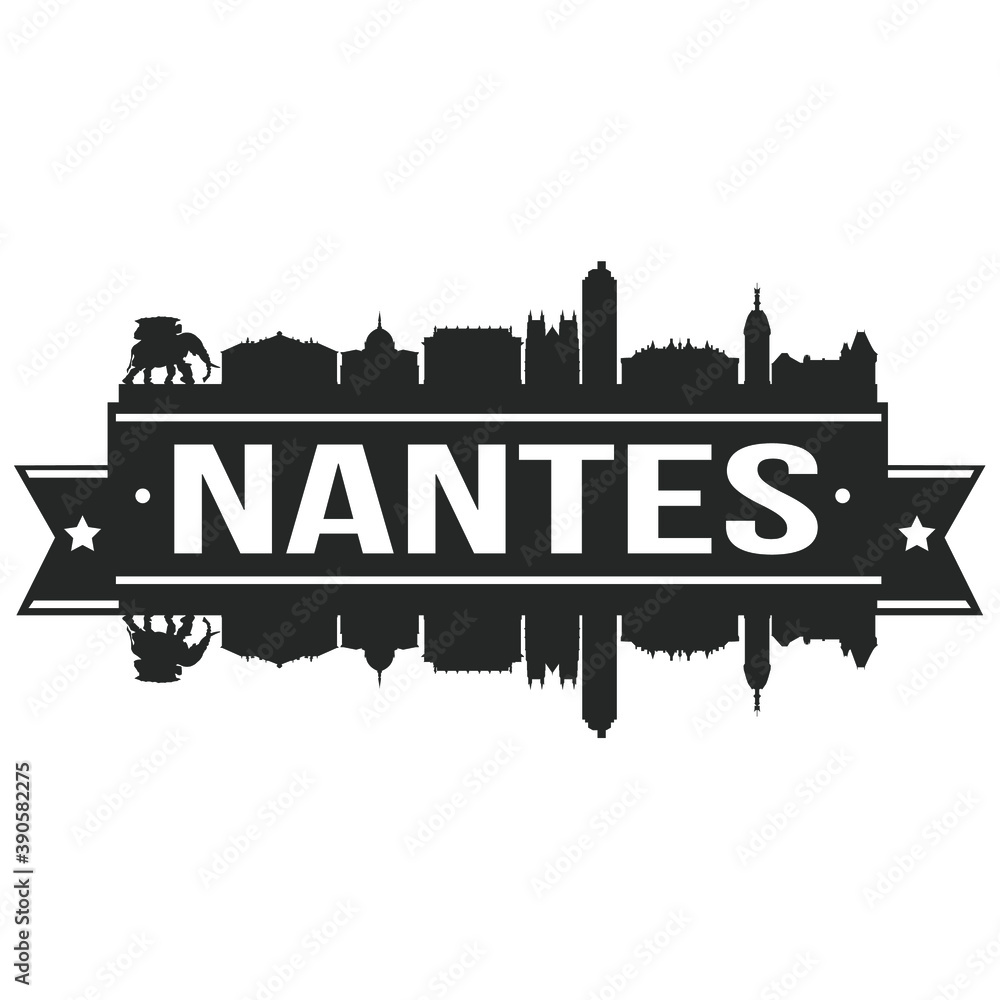 Nantes France Skyline Silhouette City Vector Design Art Stencil. Nantes France Skyline Silhouette City Vector Design Art Stencil.