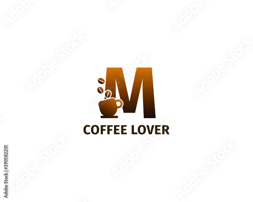 letter M coffe and cup logo template