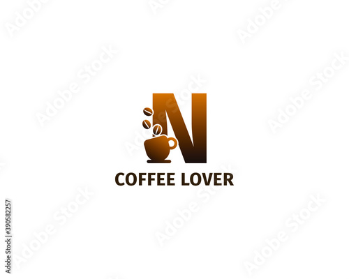 letter N coffe and cup logo template