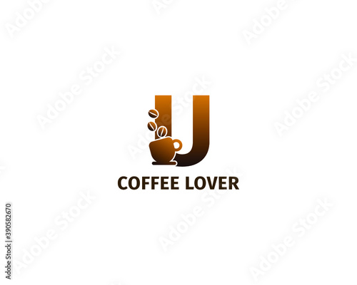 letter U coffe and cup logo template