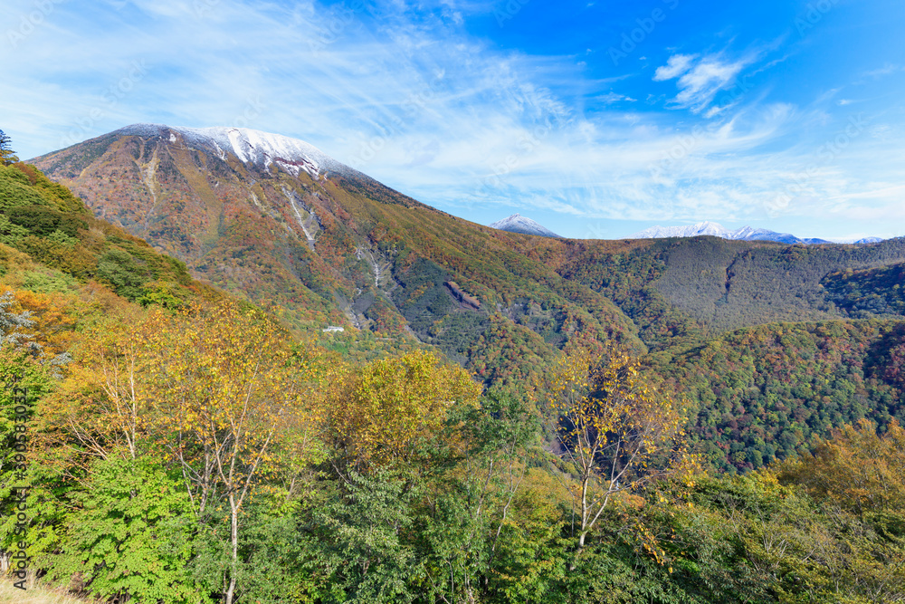 Nikko Mountains with autumn colors that first snowed in 2020
