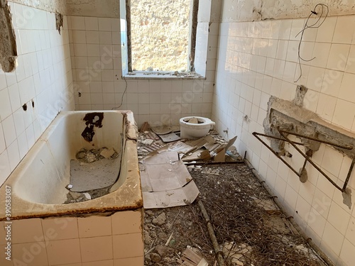 old bathroom sink an abandoned building at a military base on the island of Sazan in Albania