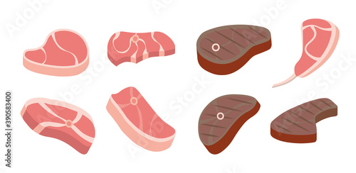 Vector steak icons set. Degrees of steak doneness. Grilled steak, beef meats and filet mignon.