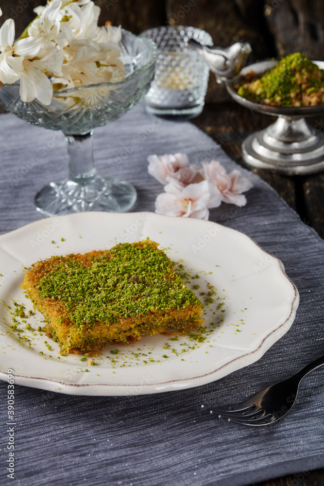 walnut, pistachio turkish style antep baklava presentation and service walnut, pistachio turkish style antep baklava presentation and service