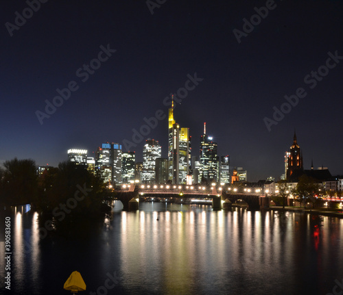 Nighttime view of Skyline of Frankfurt on Main  Germany with stars added.