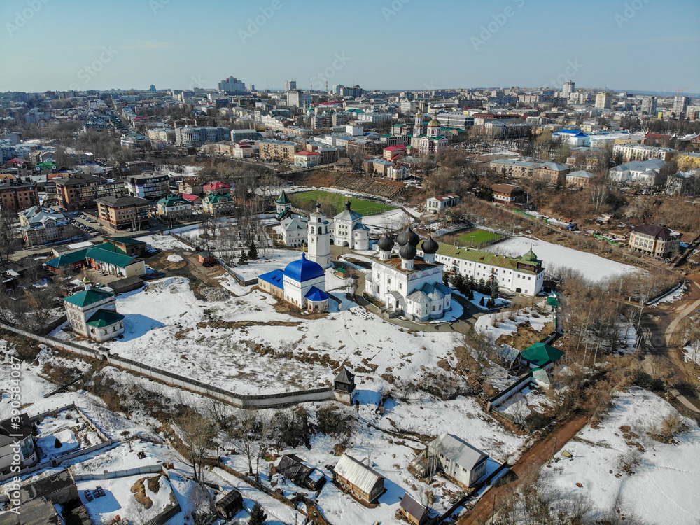 View from the height of the Trifonov Monastery in spring (Kirov, Russia).