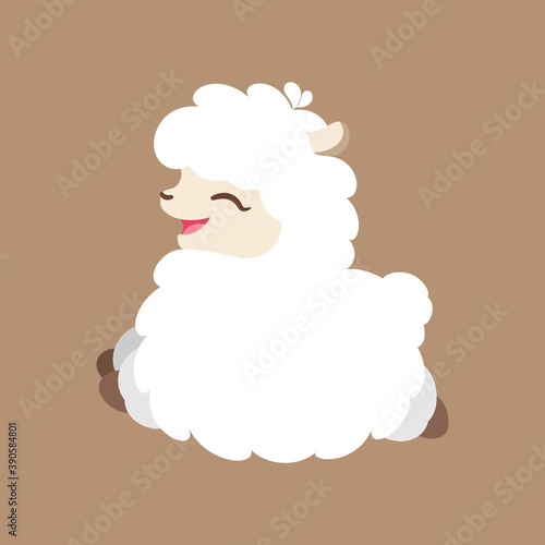 Happy leaping fluffy white alpaca, sheep, llama animal cartoon isolated on brown background. Simple flat vector illustration design. 