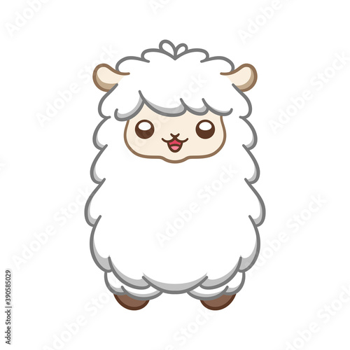 Cute white fluffy sheep, alpaca, llama animal cartoon character vector illustration design on white background.