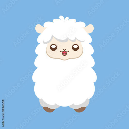 Wallpaper Mural Cute white fluffy sheep, alpaca, llama animal cartoon character head, with happy facial expression, vector illustration design on blue background. Torontodigital.ca