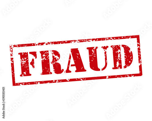 Fraud rubber stamp icon. Grunge style texture. Red vintage treason seal. Aged and damaged sticker label. Scratched sign. Isolated on white background. Vector illustration image.