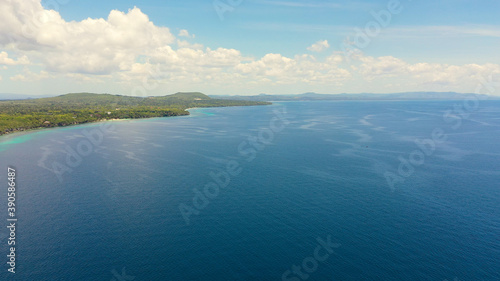 Aerial drone of coast  turquoise sea and sand beach. Panglao island  Bohol  Philippines.