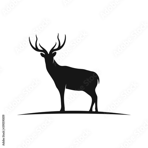 Deer vector illustration. Silhouette deer flat design with editable stroke.