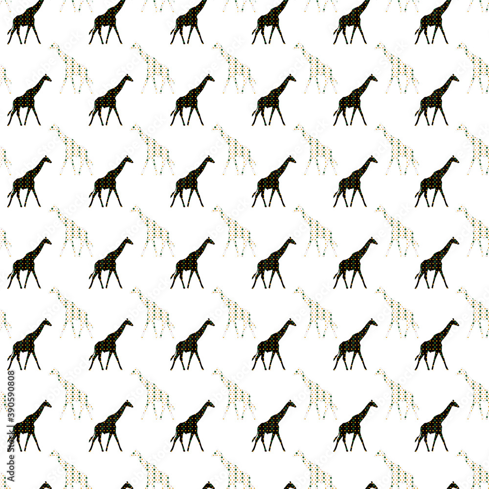 Giraffes black and white polka dots of different colors, pattern