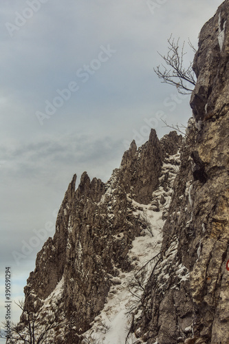 snow covered rocks