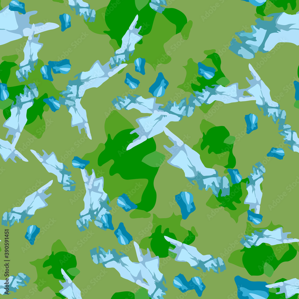 Forest camouflage of various shades of green and blue colors Forest camouflage of various shades of green and blue colors