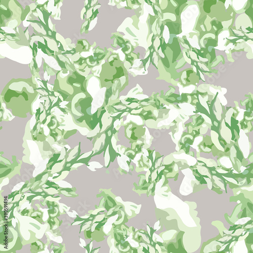 Winter camouflage of various shades of green, white and grey colors