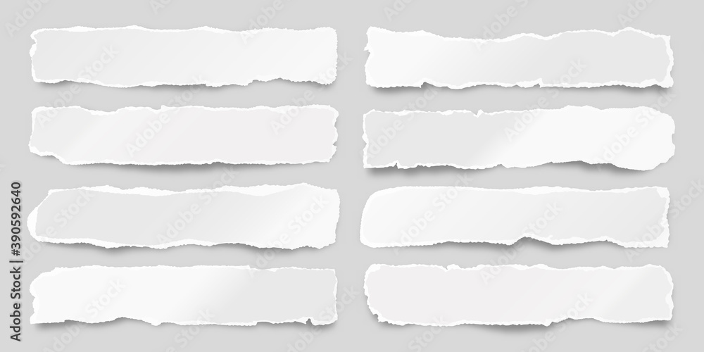Ripped paper strips. Realistic crumpled paper scraps with torn edges. Shreds of notebook pages. Vector illustration. Ripped paper strips. Realistic crumpled paper scraps with torn edges. Shreds of notebook pages. Vector illustration.