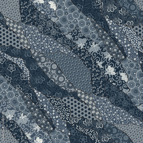 Traditional Japanese fabric patchwork wallpaper abstract vector  seamless pattern 