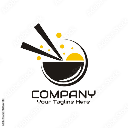 illustration vector graphic of food bowl and black chopsticks, perfect for food, restaurant, cafe, resto, etc.