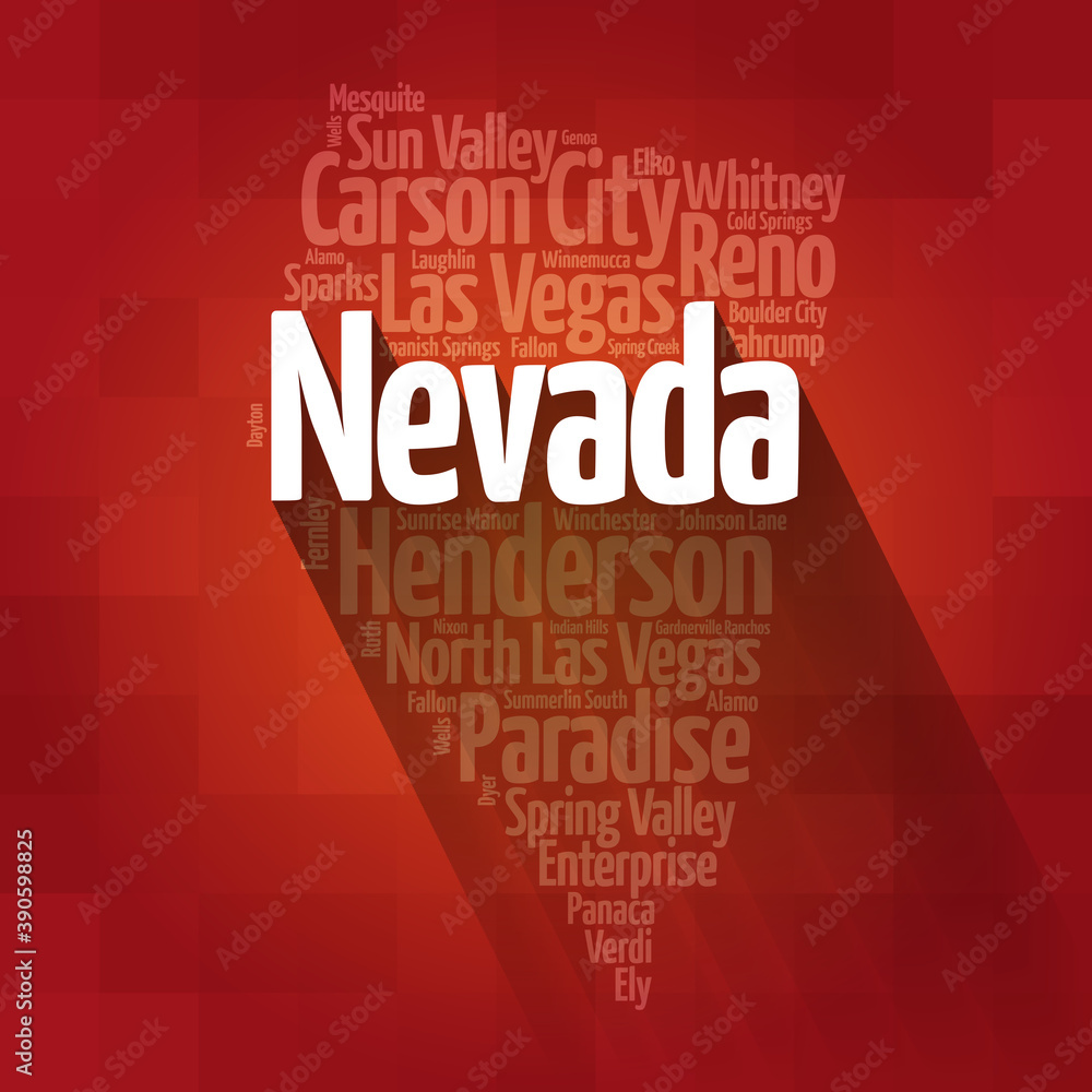 List of cities in Nevada USA state, map silhouette word cloud map