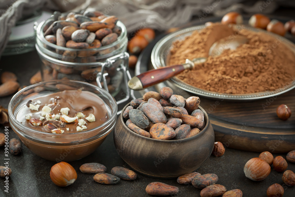Cocoa beans on old background Cocoa beans on old background