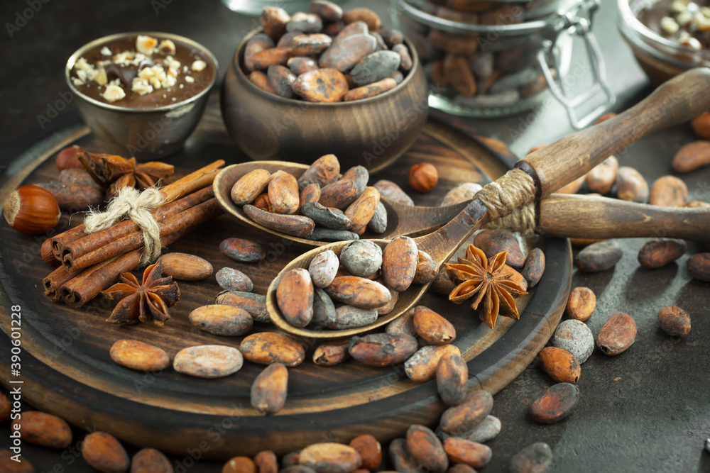 Cocoa beans on old background Cocoa beans on old background