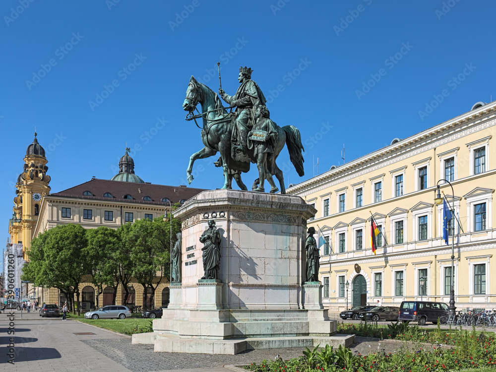 Equestrian statue of Ludwig I, king of Bavaria on the Odeonsplatz in Munich, Germany. The statue was unveiled in 1862.