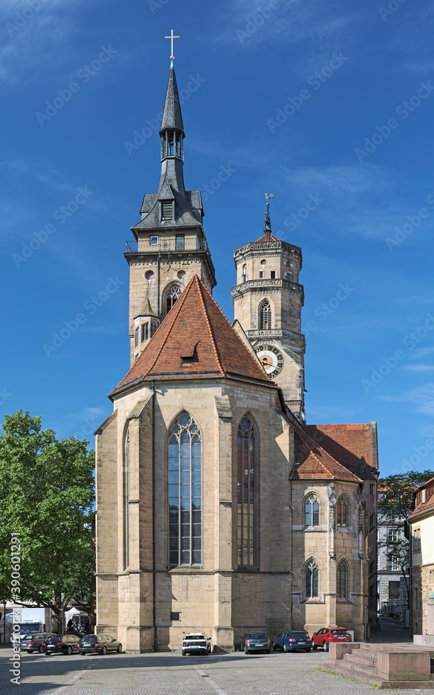 Stiftskirche (Collegiate Church) at the Schillerplatz square in Stuttgart, Germany