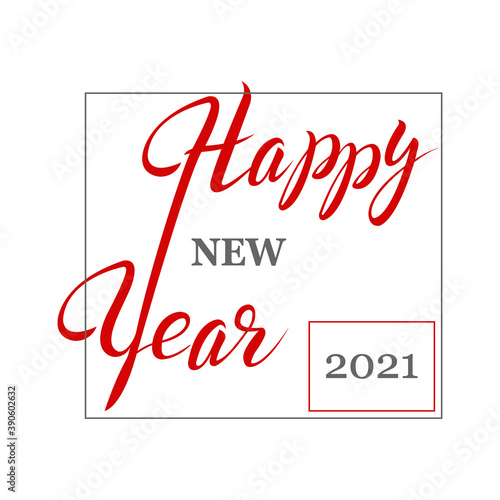 Happy new year hand lettering calligraphy isolated on white background.