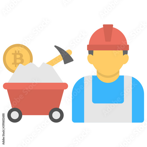 
Labor along with labor tools and bitcoin in wheelbarrow describing proof of work system
