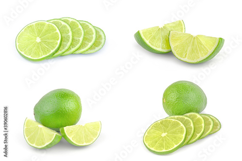 Collection of limes on a white background