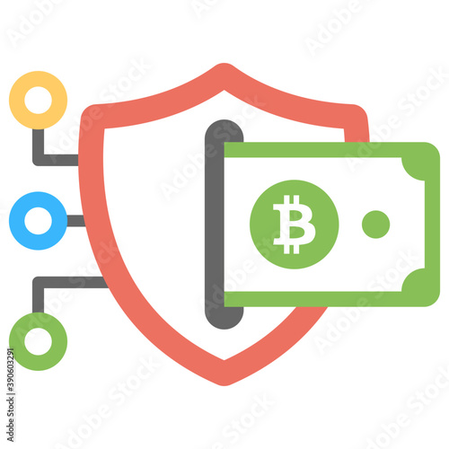 
An antivirus shield transacting bitcoin showing bitcoin secure transaction concept 
