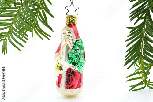 vintage glass Christmas Santa Claus  colorful decoration isolated on white background