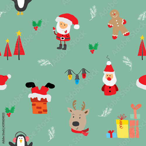 New Year and Christmas seamless pattern, hand drawn doodles Seamless Pattern. Background Vector Illustration