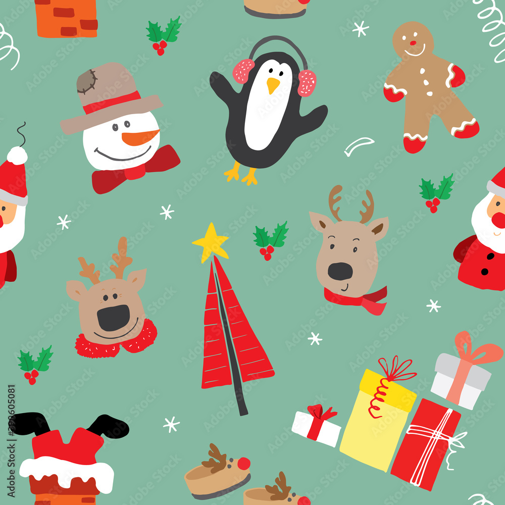 Naklejka premium New Year and Christmas seamless pattern, hand drawn doodles Seamless Pattern. Background Vector Illustration