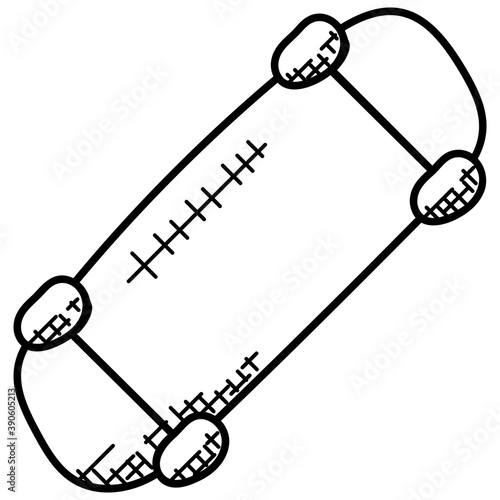 
A rectangular wooden board with wheels for sports and games expliciting skateboard.
