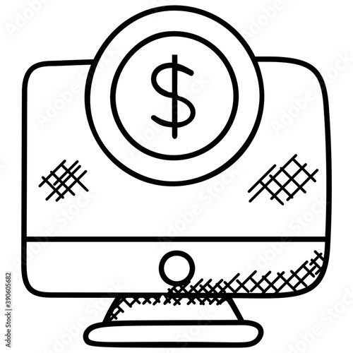 
A monitor screen having dollar sign depicting e- transaction.
