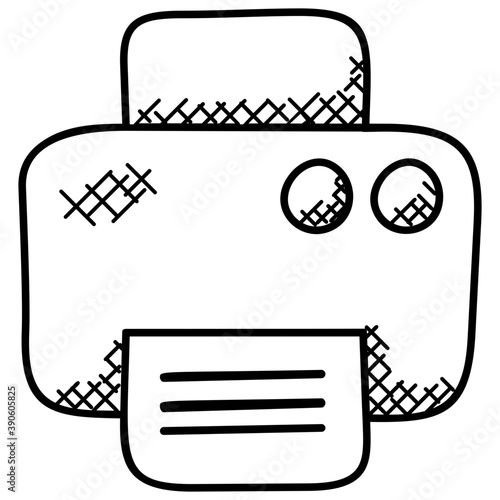 
A machine having blank paper from top and exerting it in printed form depicting a printing machine. 
