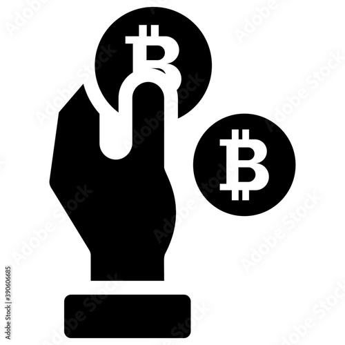 

A solid icon showing the first decentralized digital currency coin having symbol on it depicting bitcoin. 
