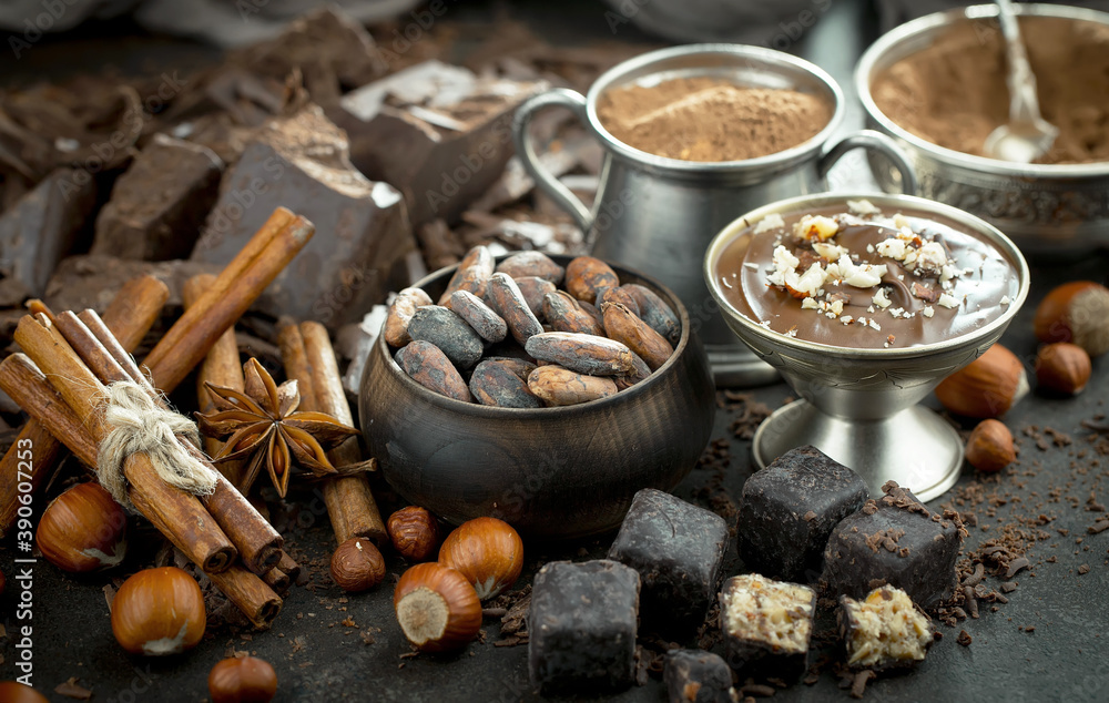 Cocoa beans on old background Cocoa beans on old background