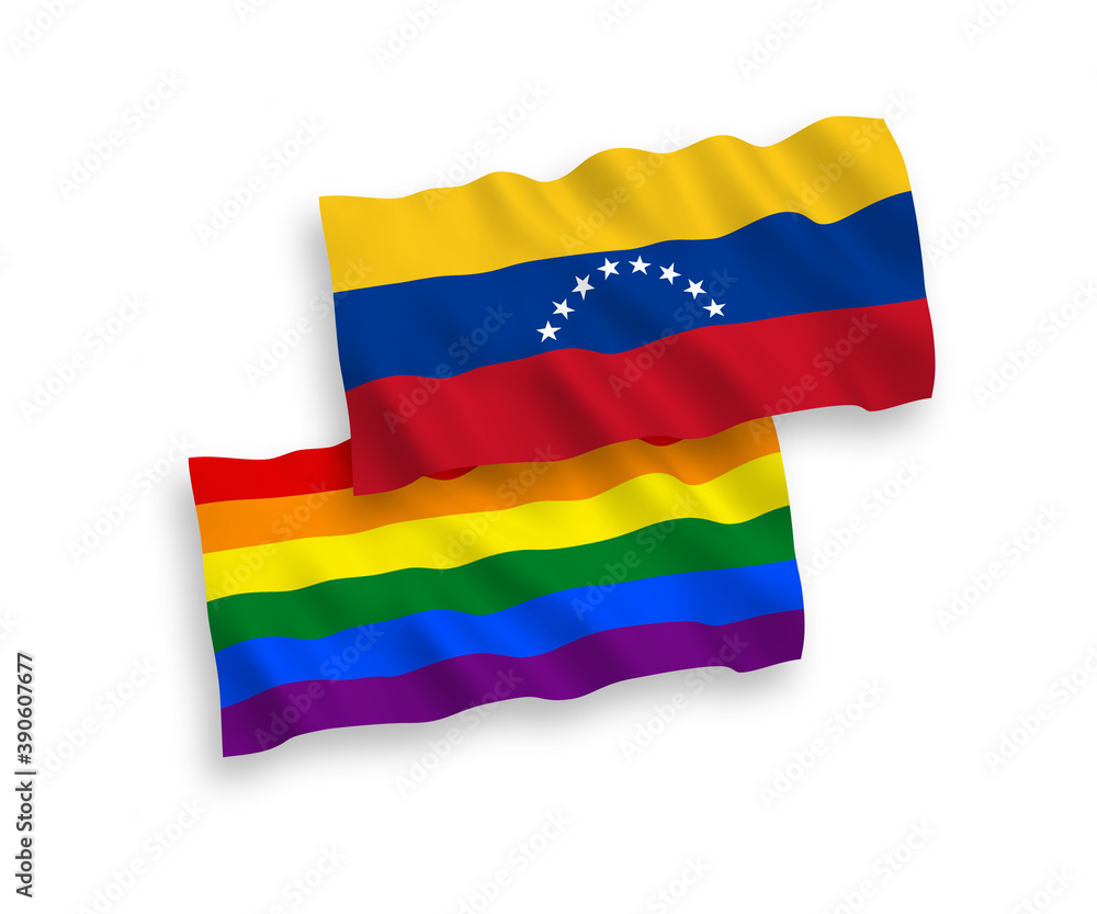Obraz premium Flags of Venezuela and Rainbow gay pride on a white background