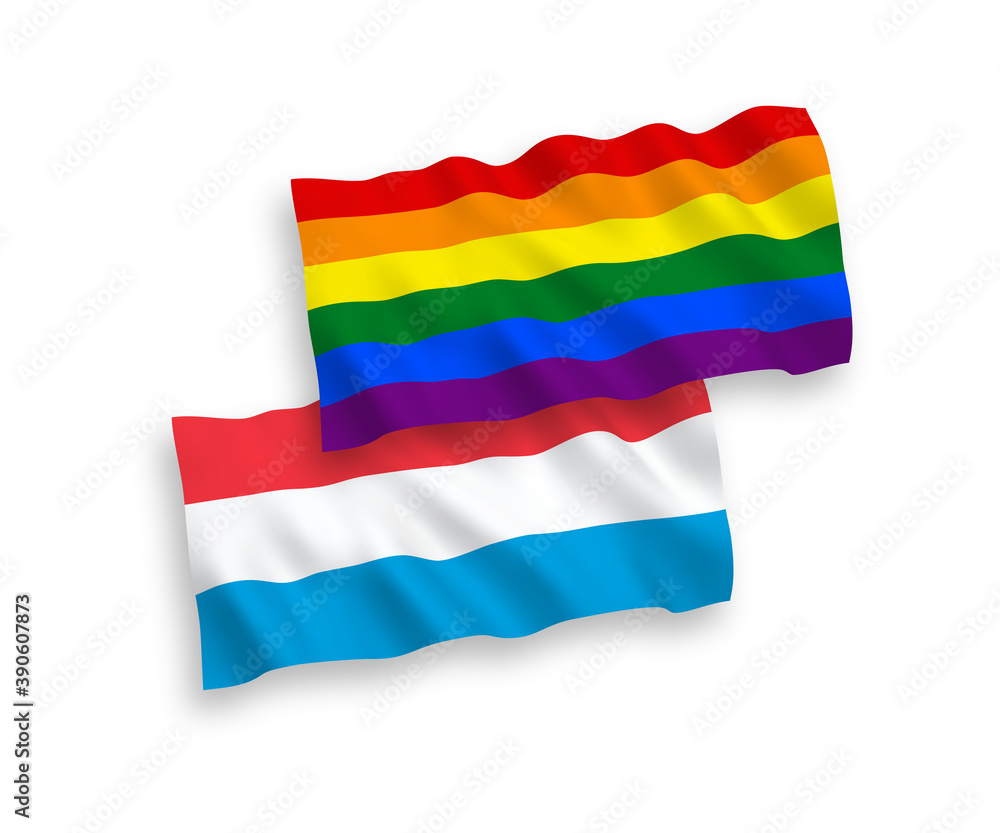 Fototapeta premium Flags of Rainbow gay pride and Luxembourg on a white background