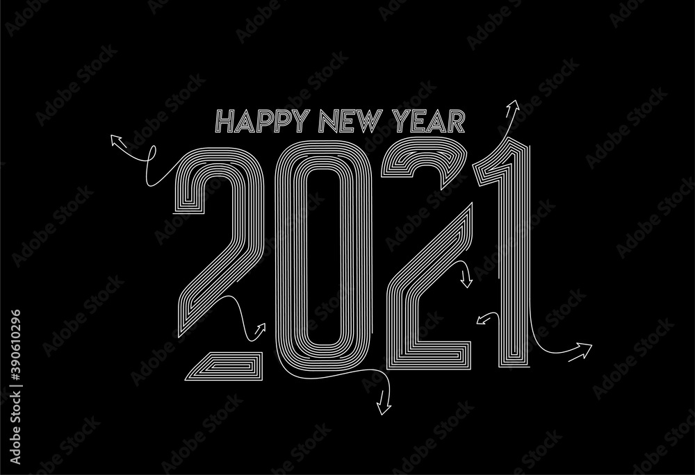 Plakat Happy New Year 2021 Text Typography Design Patter, Vector illustration.