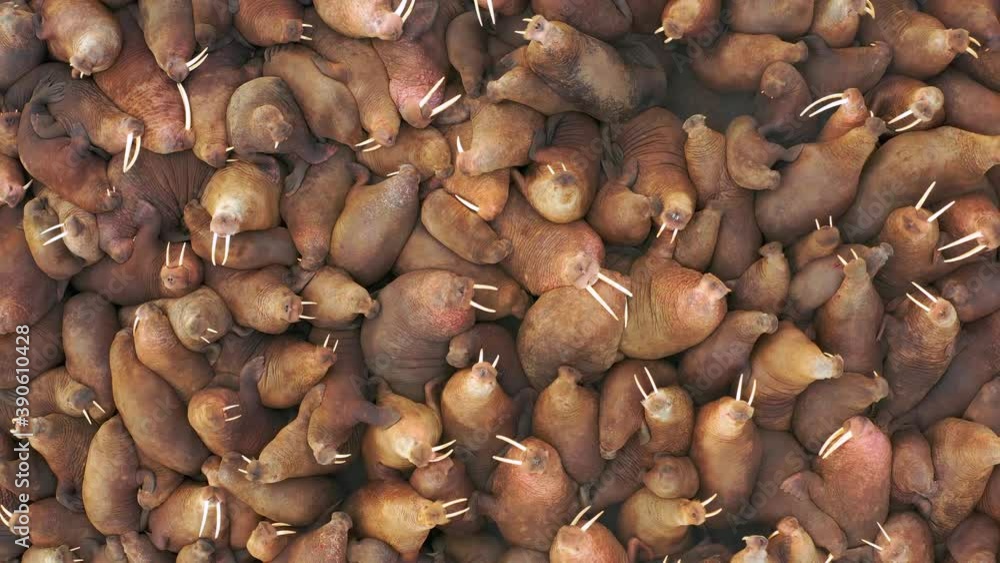 The colony of marine wild animals of walruses gathered on the seashore. The colony of marine wild animals of walruses gathered on the seashore.