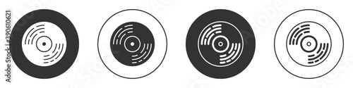 Black Vinyl disk icon isolated on white background. Circle button. Vector.