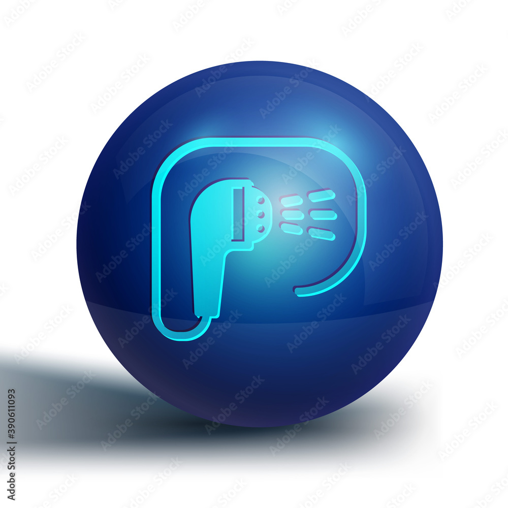 Blue Shower head with water drops flowing icon isolated on white background. Blue circle button. Vector. Blue Shower head with water drops flowing icon isolated on white background. Blue circle button. Vector.