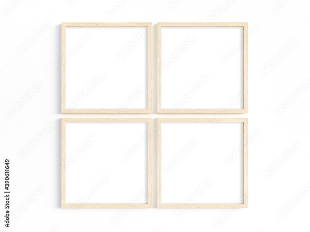 Four thin square wooden frames. 3D illustration. Four thin square wooden frames. 3D illustration.