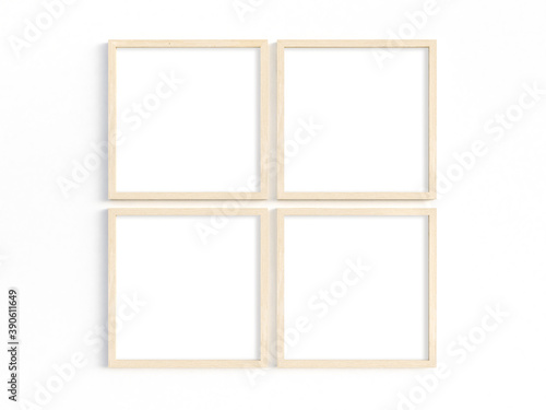 Four thin square wooden frames. 3D illustration.